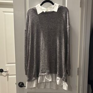 Gray Sweater with White Collar